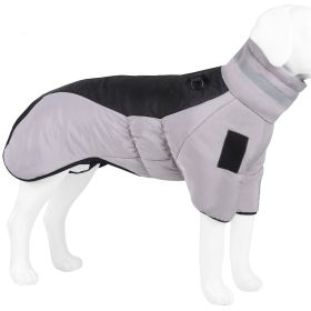 Warm Dog Jacket Winter Coat Reflective Waterproof Windproof Dog Snow Jacket Clothes with Zipper (Color: Black-Gray)