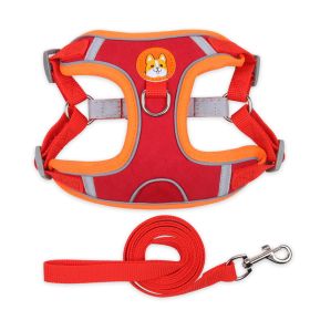 dog Harnesses and dog leash set; Pet Chest Strap Vest Dog Strap Small Dog Rope Wholesale Reflective Dog Towing Rope (colour: Red)