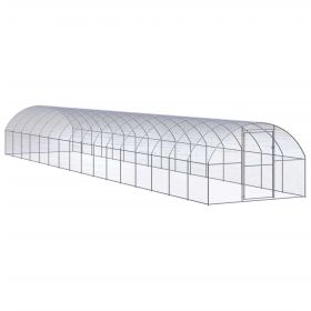 Outdoor Chicken Coop 9.8'x52.5'x6.6' Galvanized Steel (Color: Silver)