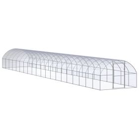 Outdoor Chicken Coop 9.8'x65.6'x6.6' Galvanized Steel (Color: Silver)