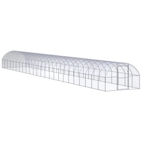 Outdoor Chicken Coop 9.8'x78.7'x6.6' Galvanized Steel (Color: Silver)