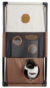 Pet Life Kitty-Square Obstacle Soft Folding Sturdy Play-Active Travel Collapsible Travel Pet Cat House Furniture (Color: Khaki, Brown)