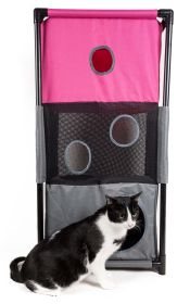 Pet Life Kitty-Square Obstacle Soft Folding Sturdy Play-Active Travel Collapsible Travel Pet Cat House Furniture (Color: Pink, Grey)