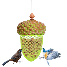 Outdoor Metal Seed Guard Deterrent Squirrel-Proof Caged Tube Wild Bird Feeder (Color: green B)