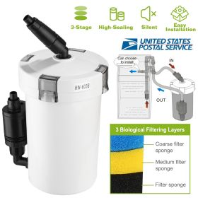 3-Stage External Canister Filter for 28 Gallon Aquarium Fish Tank 105gph 6W Easy Installation Silent (Color: White)