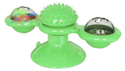 Pet Life 'Windmill' Rotating Suction Cup Spinning Cat Toy (Color: Green)