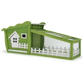 New A Cozy Safety House 62 Inch Wooden Rabbit Hutch With Pull Out Tray (Color: Green)