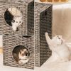 MEWOOFUNCat House Wicker Cat Bed for Indoor Cats Woven Rattan Cat Condos Outdoor